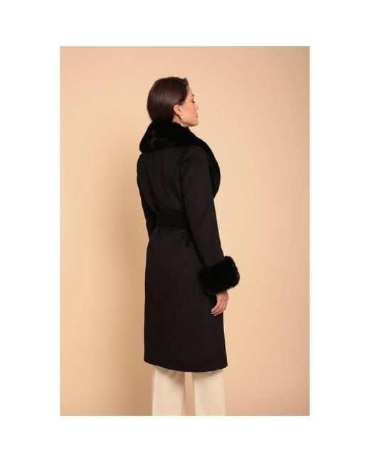 Santinni Black 'Marlene' 100% Cashmere & Wool Coat With Faux Fur