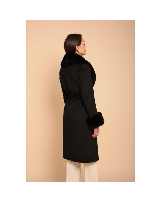 Santinni Black 'marlene' 100% Cashmere & Wool Coat With Faux Fur In Nero