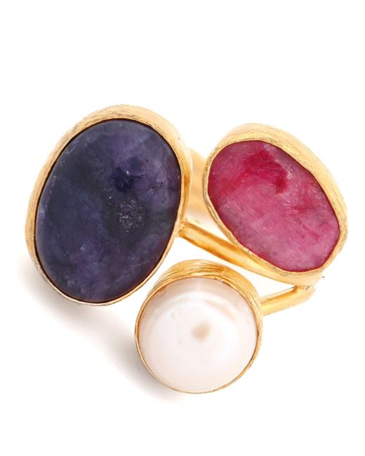 Ebru Jewelry Multicolor Sacred Harmony Triple Gemstone Statement Ring
