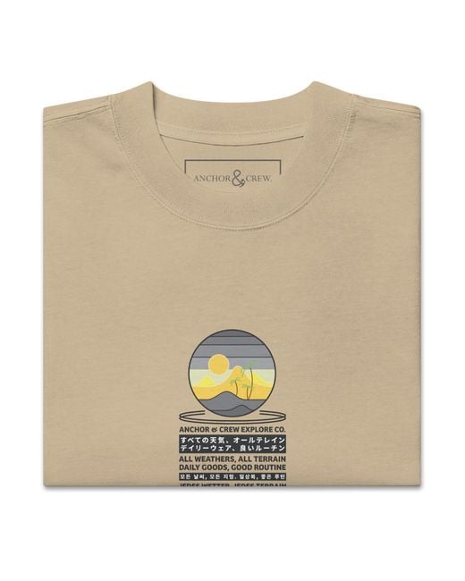 Anchor and Crew Natural Faded Khaki Desert Surf Explore Co. Oversized Cotton T-Shirt for men