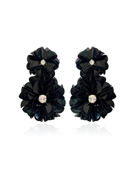 PINAR OZEVLAT Black Blossom Drop Earrings