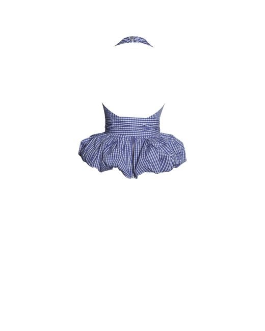 Miss Circle New York Blue Ilene & Checkered Bubble Hem Halter Top