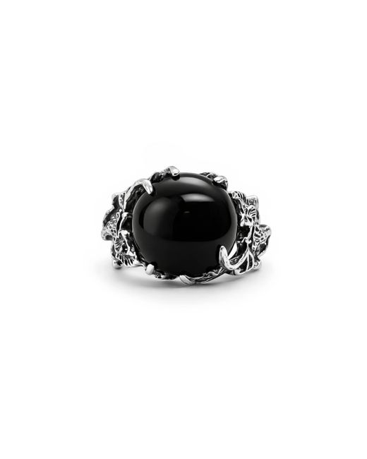 Unaloe Black Sterling Dragon Ring With Onyx for men