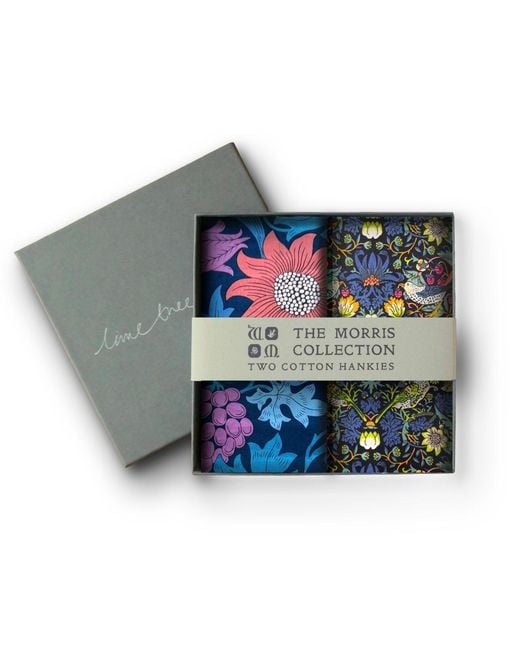 Lime Tree Design Blue Two Hankies Made With Liberty Fabric Morris Collection for men