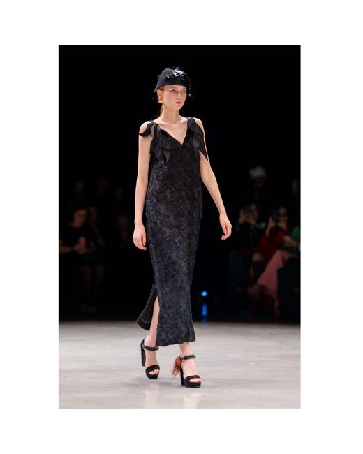 Julia Allert Black Designer V-neck Sleeveless Tie Shoulder Midi Dress