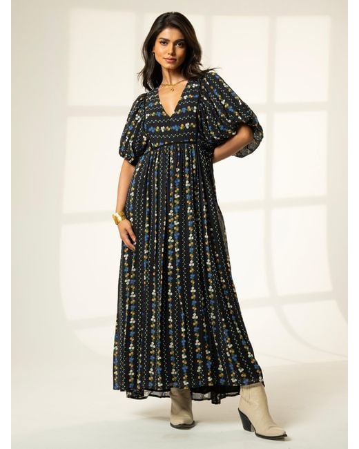 Rose & Nancy Gray Kiri Floral Printed Maxi Dress