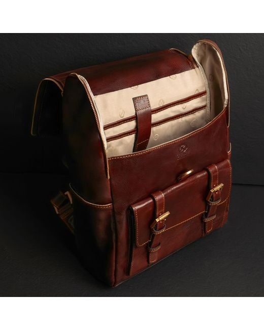 Time Resistance Brown Large Leather Backpack for men