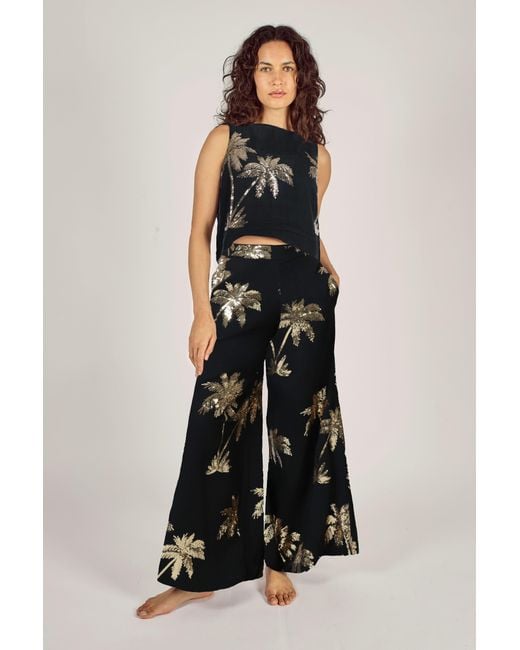 Traffic People Black Palms Of Sequin Sleeveless Evie Top