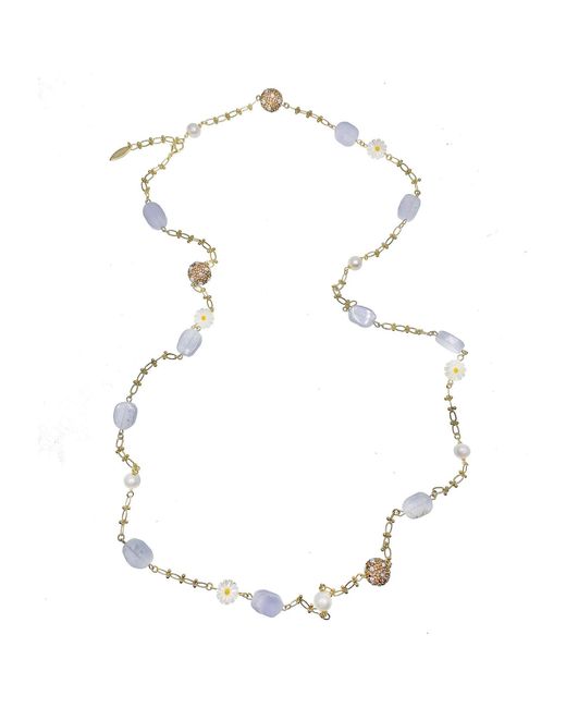 Farra Blue Lace Agate With Sunflower Shell & Rhinestones Multi-Way Chain Necklace
