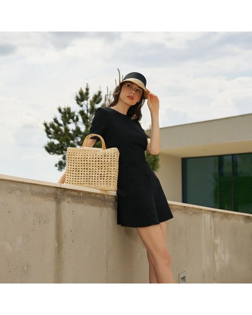 AVENUE No.29 Black Flared Short Sleeve Boucle Dress