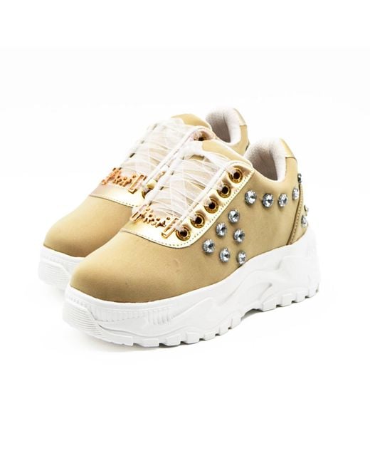 Rettrose Metallic Neutrals Adeline Luxury Desert Storm Lyrca Handmade Embellished Trainers
