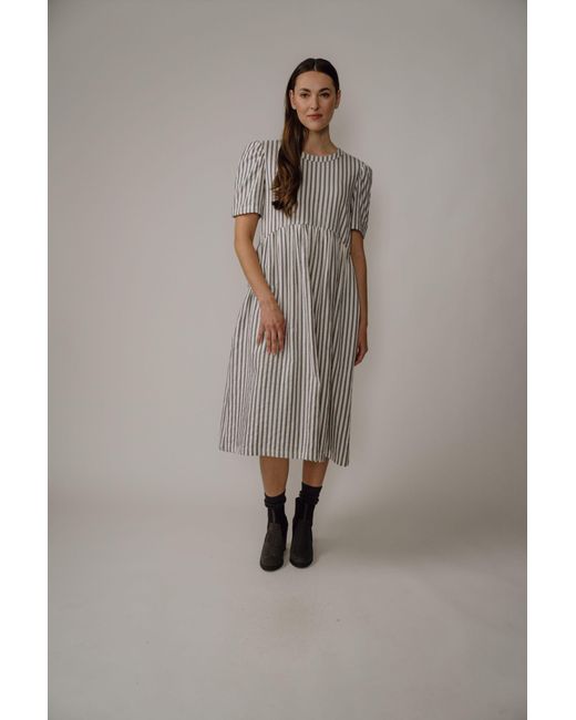 BEIRA Gray Flora Dress – Stripe Cotton