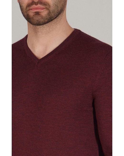 Paul James Knitwear Purple Extra Fine Merino Wool Chester V-Neck Jumper for men