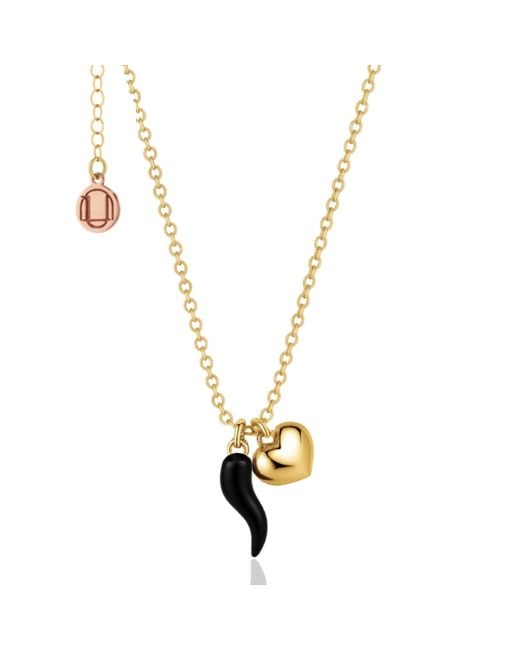 Unaloe Metallic Vermeil Enamel Cornicello Necklace With Heart Charm – Handmade Italian Good Luck Symbol