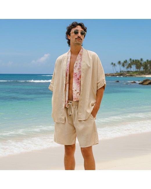 ORIGIN OF HEARTS Natural Neutrals Vela Linen Kimono Shirt For Elevated Summer Style for men