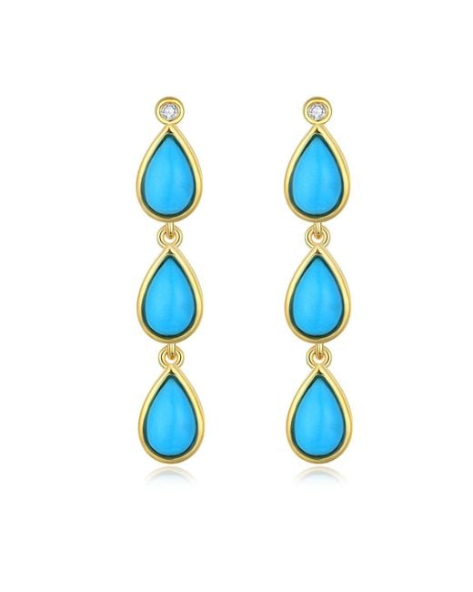 Kai Fine Jewelry Blue Solid Natural Turqouise & Diamond Venus Tears Drop Earrings