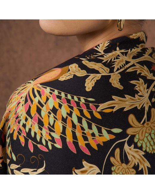 Silk and Bears Black Phoenix Garden Wool Silk Scarf – Floral Wrap, Hand-Rolled Hem, Winter Gift
