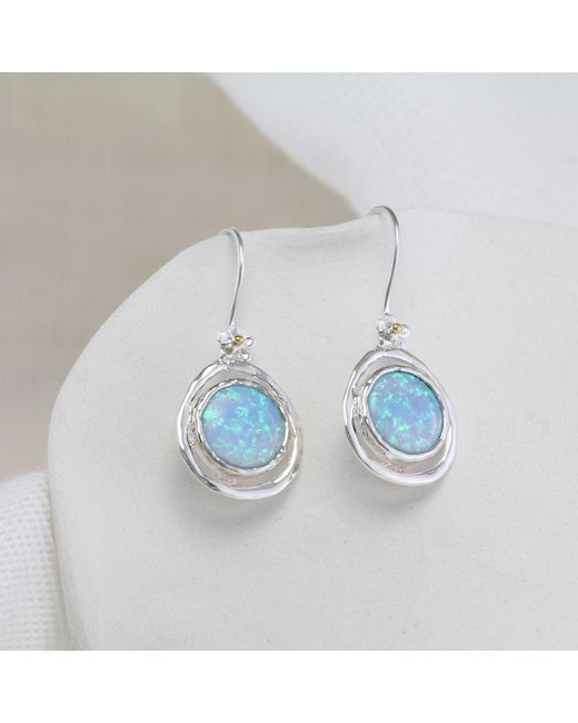 Isla Silver Blue Handmade Fire Opal Hook Earrings With Flower Detail