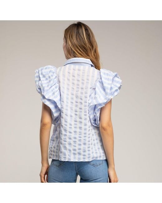 Tantra Spain Sl Blue Striped Shirt With Puffed Sleeves