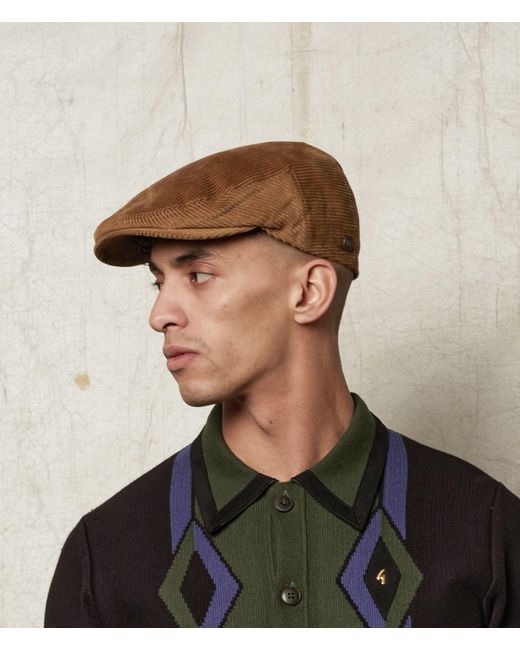 Dasmarca Hats Black Dylan Camel Italian Cord Flat Cap for men