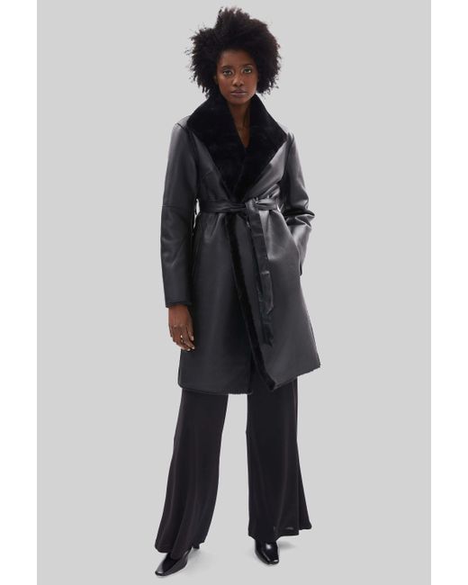 James Lakeland Black Faux Fur Wrap Reversible Coat