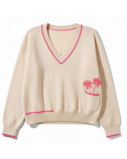 Brodie Cashmere Natural Neutrals Palm Pocket V Neck Cashmere Jumper