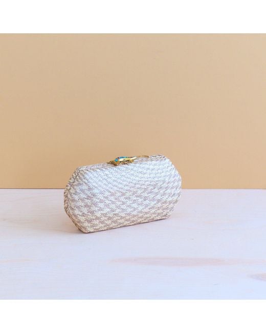 LIKHÂ Natural Neutrals Dusty Rose Houndstooth Clutch