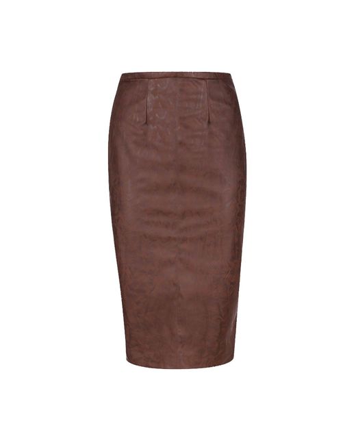 Conquista Brown Faux Leather High Waist Pencil Skirt