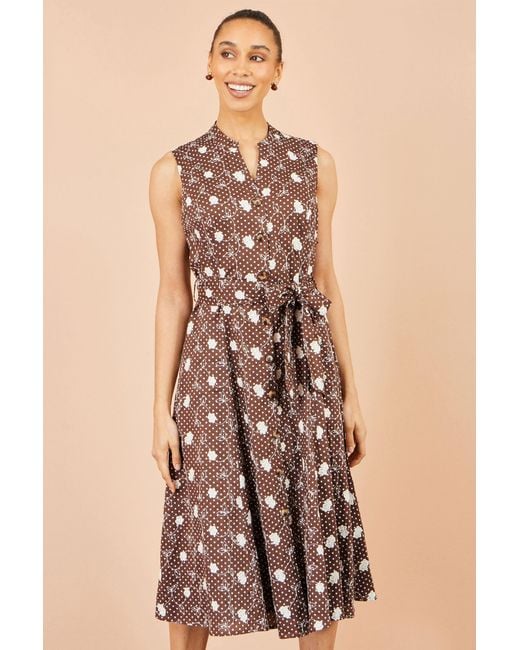 Yumi' Brown Cotton Embroidery Shirt Dress
