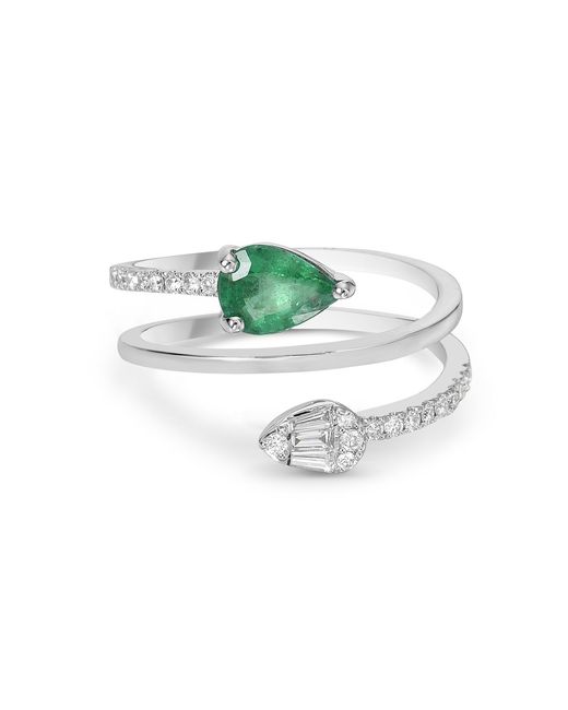 Artisan Green Pear-Shaped Emerald & Diamond Open Wrap Ring