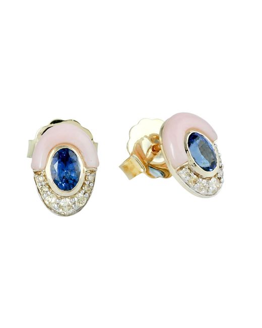 Artisan Blue Sapphire, Opal & Diamond Stud Earrings