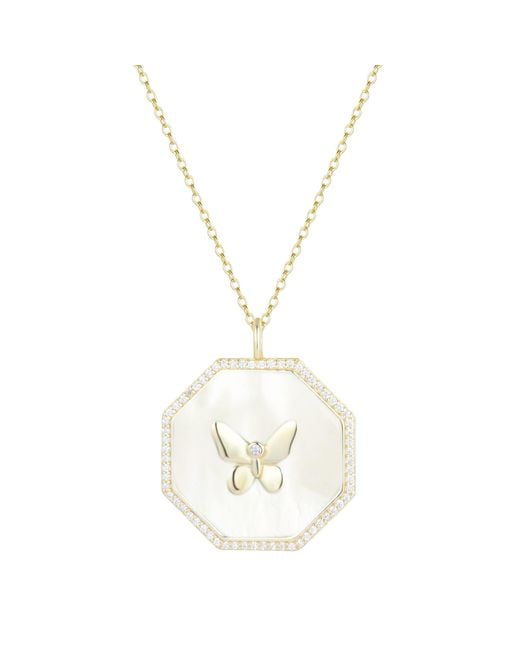 KAMARIA Metallic Octagon Butterfly Medallion Necklace