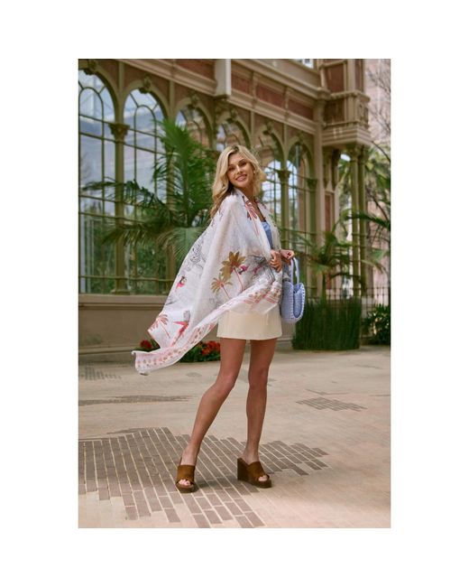 Saachi Metallic Tropical Vacation Print Scarf