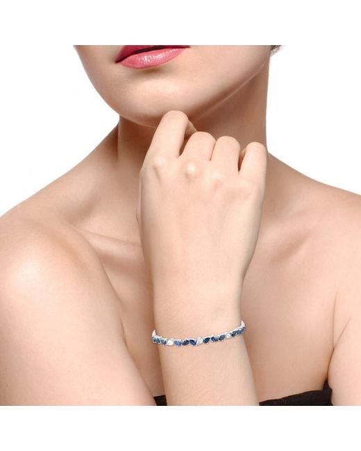 Artisan 18k White Gold Pear Shape Blue Sapphire & Diamond Cuff Bracelet Bangle Jewelry