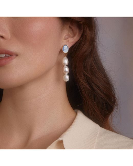 Vintouch Italy White Portrait Of A Girl Sky Cameo And Pearl Earrings