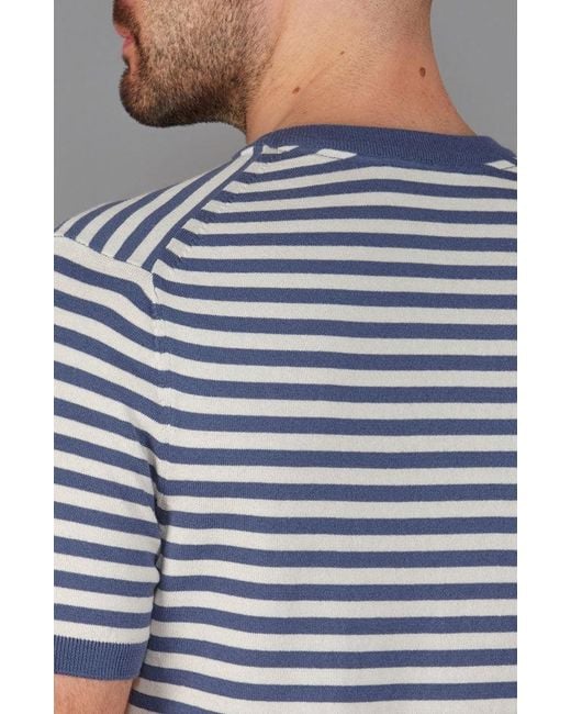 Paul James Knitwear Blue Mens Ultra-fine Cotton Miguel Knitted Breton T-shirt for men