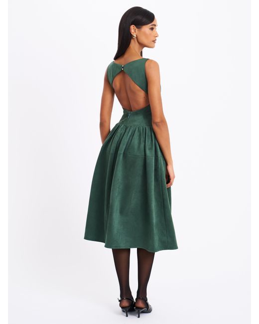 Miss Circle New York Green Laila Suede Boat Neck Backless Midi Dress