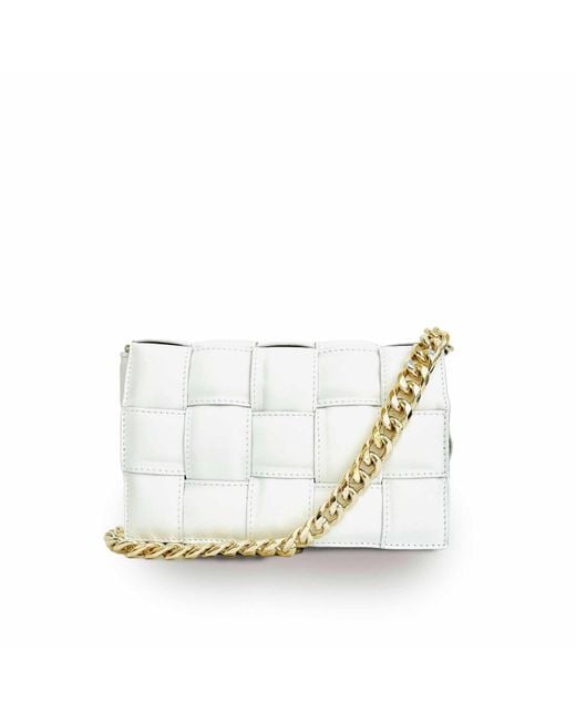 Apatchy London White Padded Woven Leather Crossbody Bag With Chain Strap