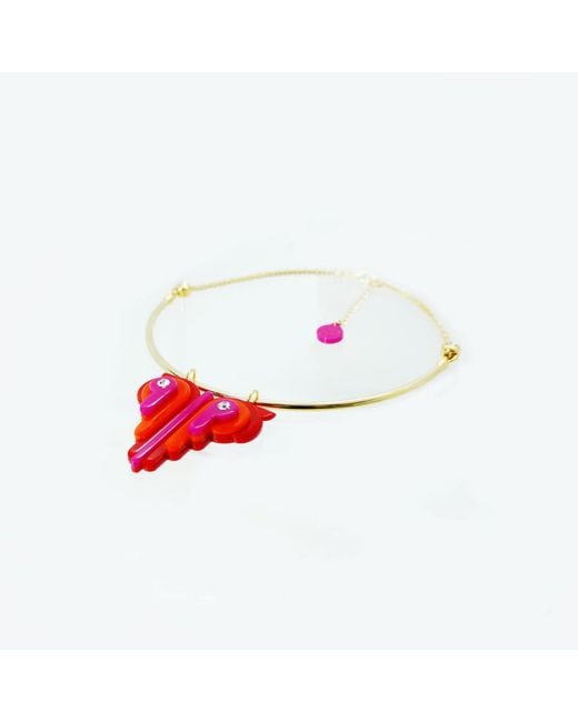Gissa Bicalho Red Acrylic Handmade Necklace Choker Butterfly