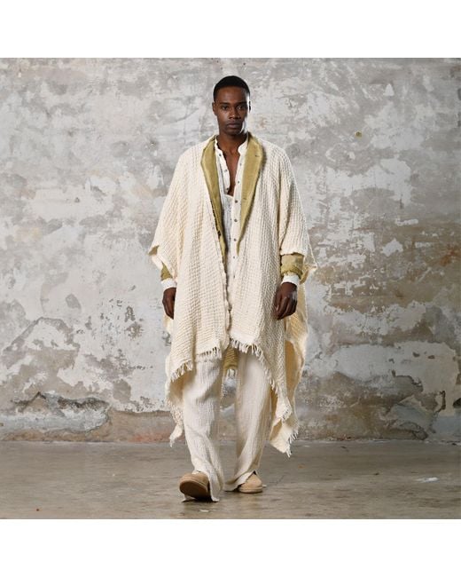 Zhenabia White Neutrals Waffle Poncho