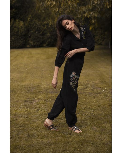 Em & Shi Black Lily Of The Valley Jumpsuit