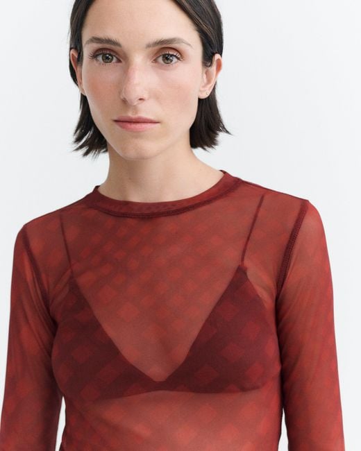 Thinking Mu Red Tere's Sheer Top