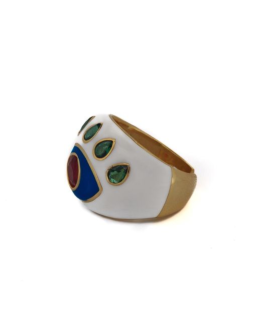 Ebru Jewelry Green Guardian Ruby & Emerald Evil Eye Enamel Adjustable Ring
