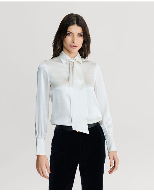 Really Wild Clothing White Glyndebourne Silk Detachable Tie Neck Blouse