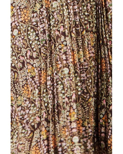 Yumi' Brown Ditsy Floral Pleated Midi Dress
