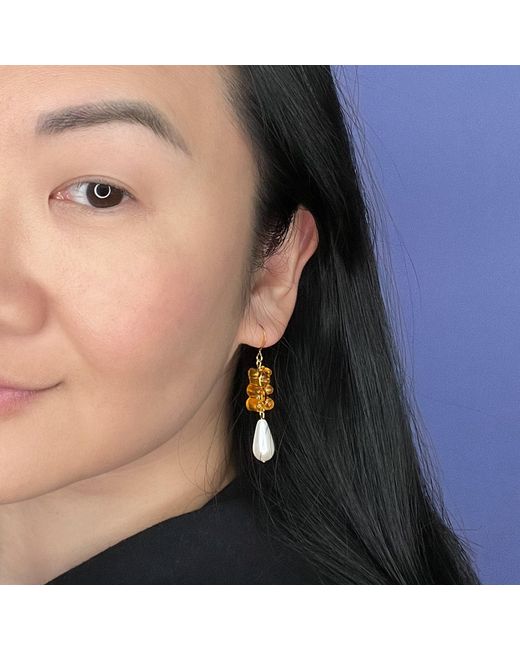 By Chavelli Metallic Gummy Bear Pearl Drop Dangly Earrings