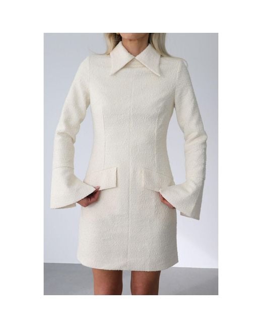 AMAANALUX White Neutrals Collar Boucle Structured Mini Dress, Cream