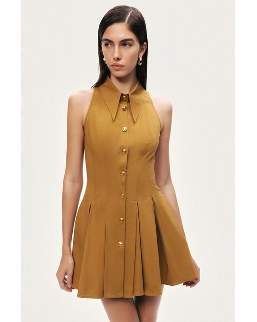Nocturne Brown Sleeveless Pleated Mini Dress