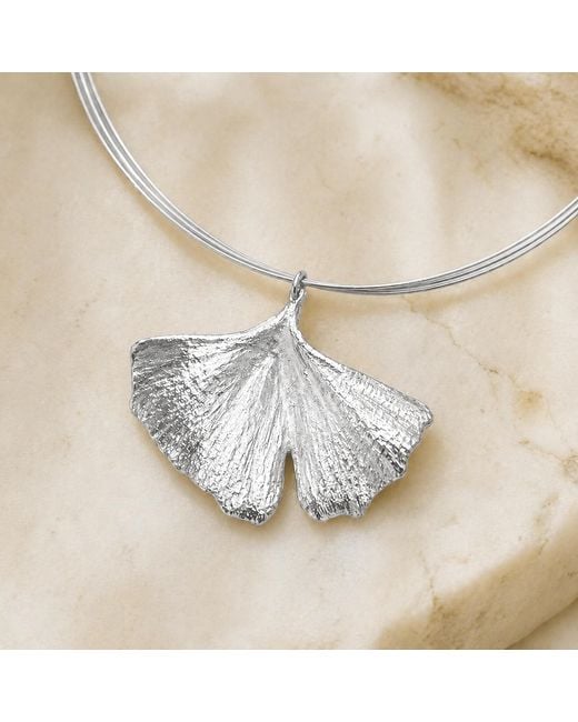Mother Nature Jewelry White Ginkgo Biloba Leaf Necklace, Handmade Statement Pendant