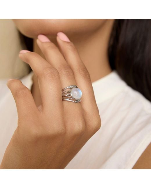 Isla Silver Metallic Unique Moonstone Statement Ring